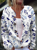 VYNORA™ | VINTAGE FLORAL BIRD PRINT BUTTON-FRONT CARDIGAN