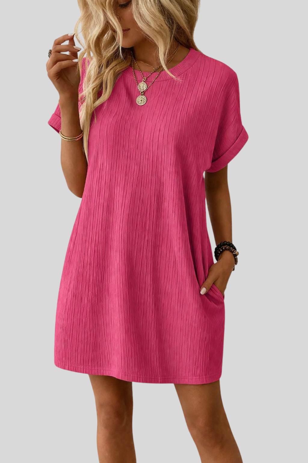 EVASHA™ – Casual Minimalist Round Neck Summer Dress