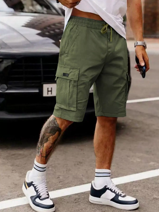 Army Green Elias -  Multi-Pocket Cargo Shorts | By Julian & Claire Toronto